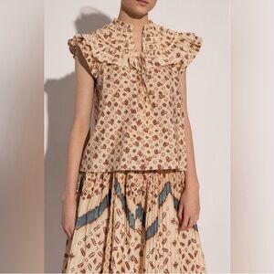 Ulla Johnson Solina Cream and Brown
Flutter Sleeve Blouse Size Small /4
